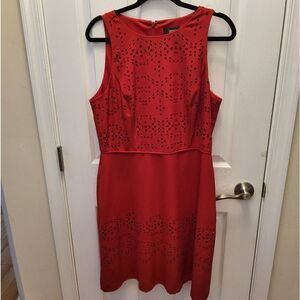 TAHARI Laser Cut eyelet sleeveless Sheath Dress